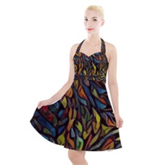 Stained Glass Window Glass Colorful Halter Party Swing Dress  by Pakrebo