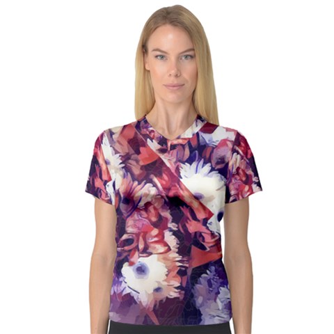 Flowers Bouquets Vintage Pop Art V-neck Sport Mesh Tee by Pakrebo