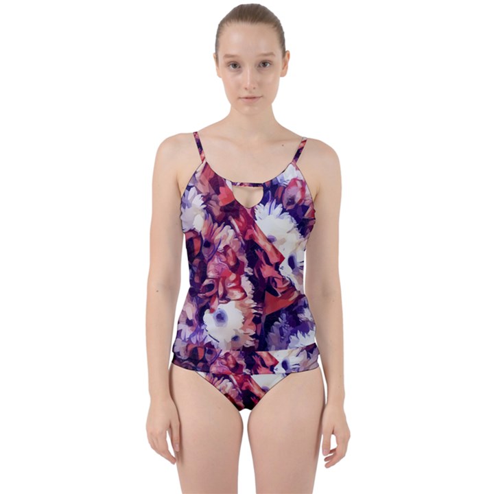 Flowers Bouquets Vintage Pop Art Cut Out Top Tankini Set