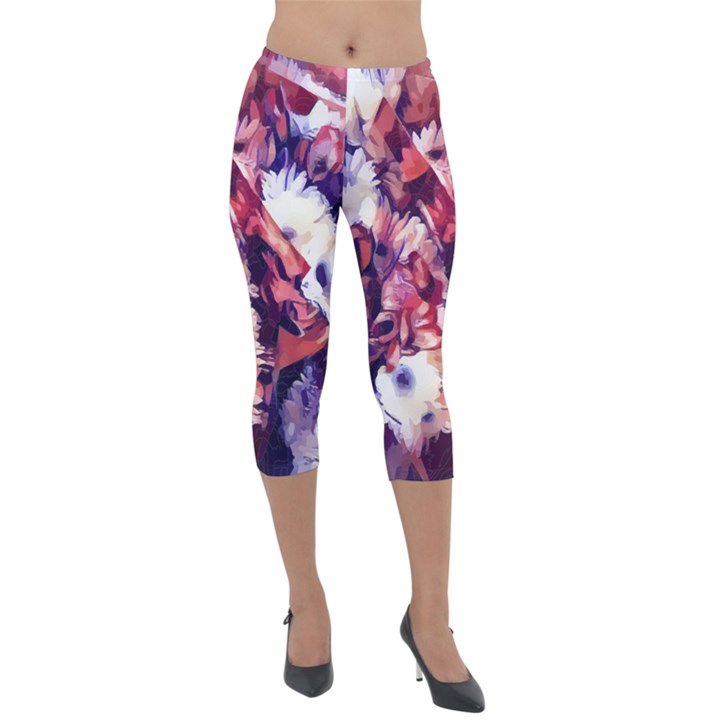 Flowers Bouquets Vintage Pop Art Lightweight Velour Capri Leggings 