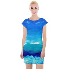 Blue Sky Artwork Drawing Painting Cap Sleeve Bodycon Dress