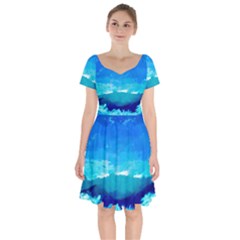 Blue Sky Artwork Drawing Painting Short Sleeve Bardot Dress