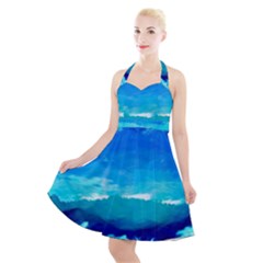 Blue Sky Artwork Drawing Painting Halter Party Swing Dress  by Pakrebo