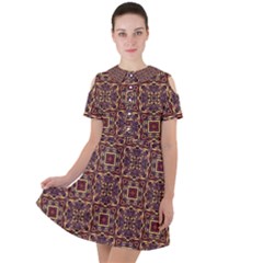 Pattern Decoration Art Ornate Short Sleeve Shoulder Cut Out Dress 