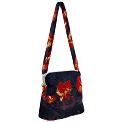 Grunge Floral Collage Design Zipper Messenger Bag