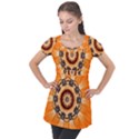 Abstract Kaleidoscope Colorful Puff Sleeve Tunic Top View1