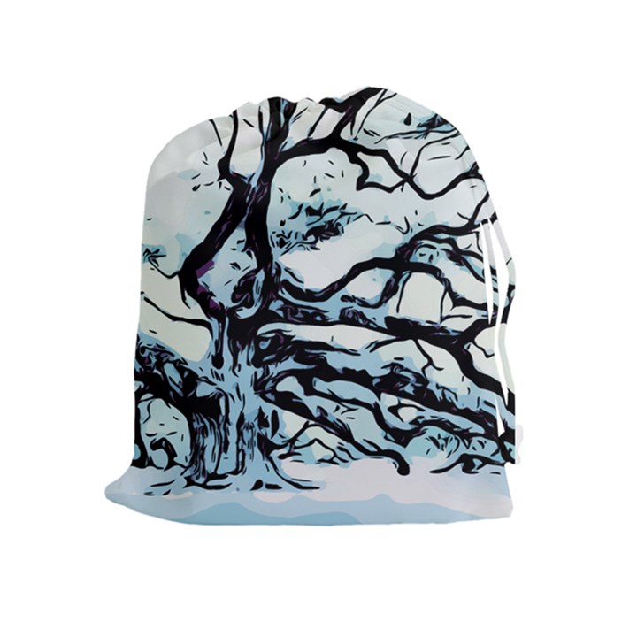 Tree Winter Blue Snow Cold Scene Drawstring Pouch (XL)