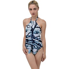 Tree Winter Blue Snow Cold Scene Go With The Flow One Piece Swimsuit by Pakrebo