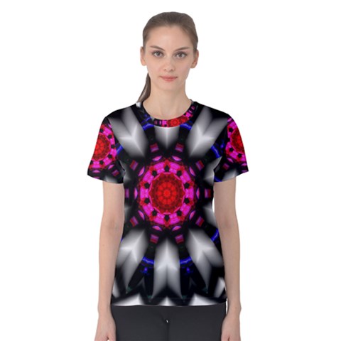 Kaleidoscope Round Metal Women s Cotton Tee by Pakrebo