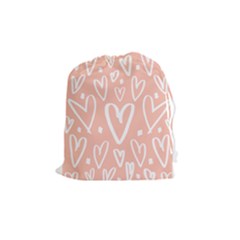 Coral Pattren With White Hearts Drawstring Pouch (medium) by alllovelyideas