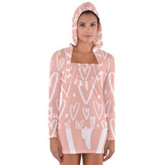 Coral Pattren With White Hearts Long Sleeve Hooded T-shirt by alllovelyideas