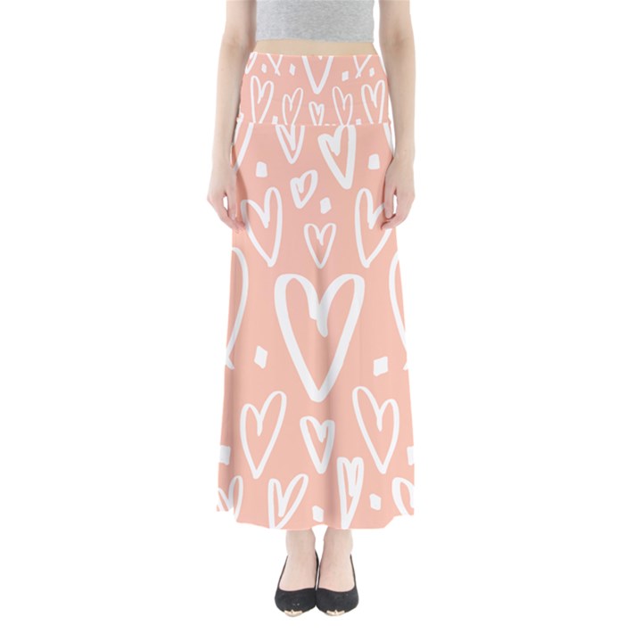 coral pattren with white hearts Full Length Maxi Skirt