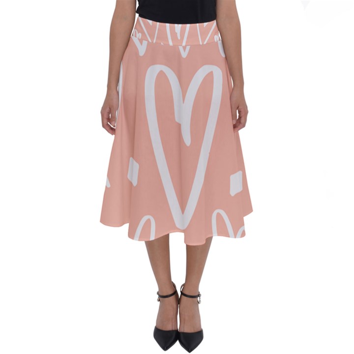 coral pattren with white hearts Perfect Length Midi Skirt