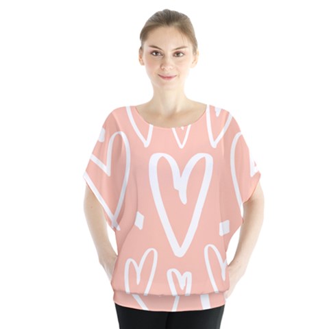 Coral Pattren With White Hearts Batwing Chiffon Blouse by alllovelyideas