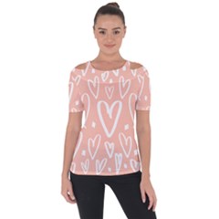 Coral Pattren With White Hearts Shoulder Cut Out Short Sleeve Top by alllovelyideas