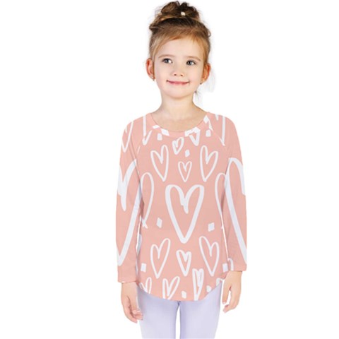 Coral Pattren With White Hearts Kids  Long Sleeve Tee by alllovelyideas