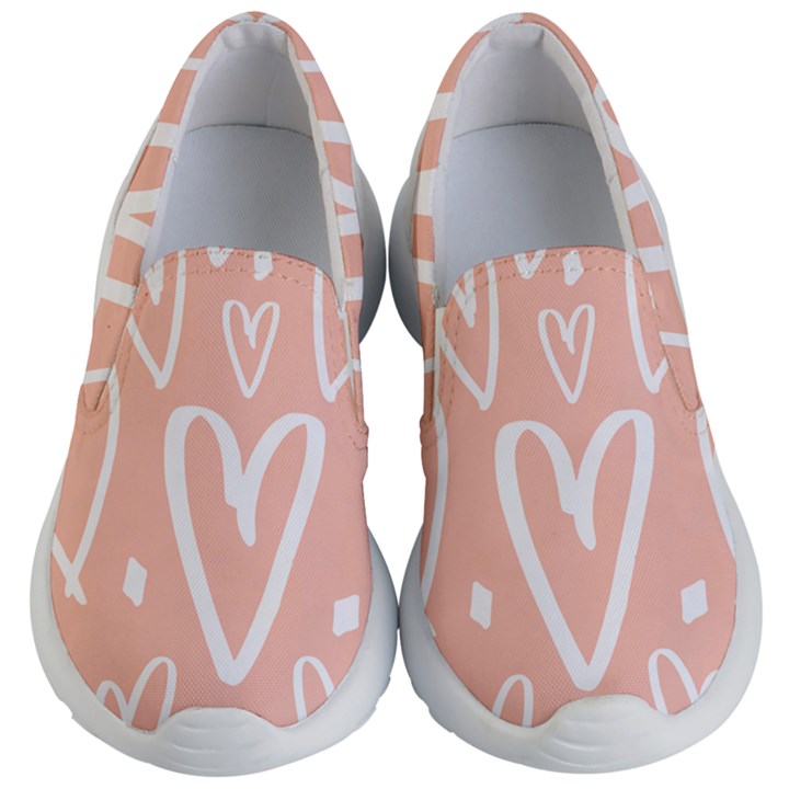 coral pattren with white hearts Kids  Lightweight Slip Ons