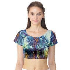 Tree Colorful Nature Landscape Short Sleeve Crop Top by Pakrebo