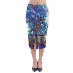 Tree Colorful Nature Landscape Midi Pencil Skirt by Pakrebo