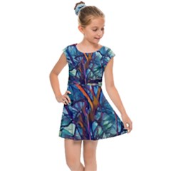 Tree Colorful Nature Landscape Kids  Cap Sleeve Dress by Pakrebo