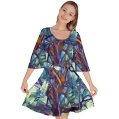 Tree Colorful Nature Landscape Velour Kimono Dress by Pakrebo