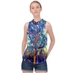 Tree Colorful Nature Landscape High Neck Satin Top