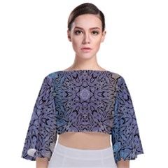 Tile Design Art Mosaic Pattern Tie Back Butterfly Sleeve Chiffon Top