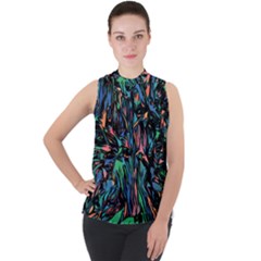 Tree Forest Abstract Forrest Mock Neck Chiffon Sleeveless Top