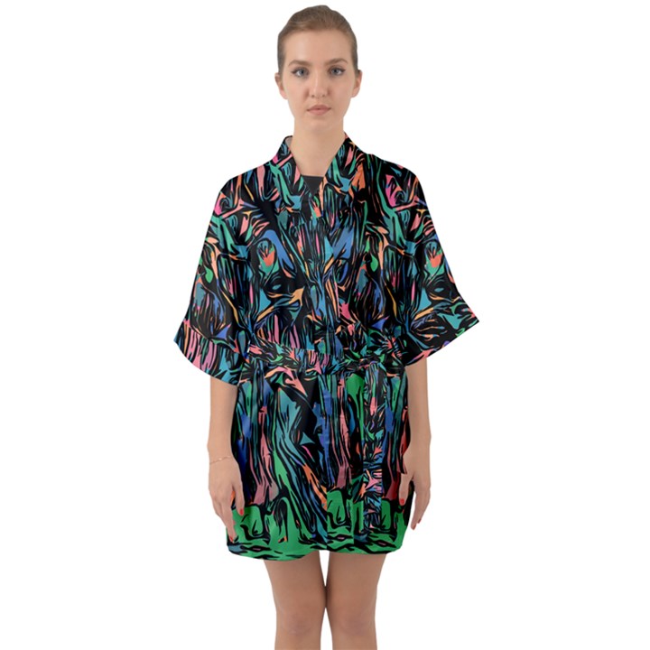 Tree Forest Abstract Forrest Quarter Sleeve Kimono Robe