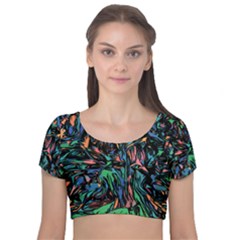 Tree Forest Abstract Forrest Velvet Short Sleeve Crop Top  by Pakrebo