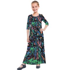 Tree Forest Abstract Forrest Kids  Quarter Sleeve Maxi Dress by Pakrebo