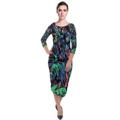 Tree Forest Abstract Forrest Quarter Sleeve Midi Velour Bodycon Dress