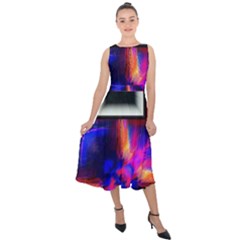 Box Abstract Frame Square Midi Tie-back Chiffon Dress