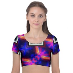 Box Abstract Frame Square Velvet Short Sleeve Crop Top  by Pakrebo