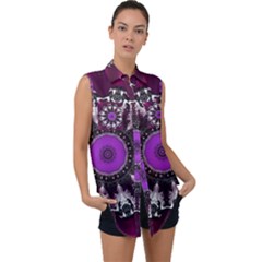 Kaleidoscope Round Circle Geometry Sleeveless Chiffon Button Shirt