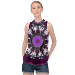 Kaleidoscope Round Circle Geometry High Neck Satin Top by Pakrebo