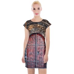 Steampunk Gears Pipes Brass Door Cap Sleeve Bodycon Dress