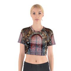 Steampunk Gears Pipes Brass Door Cotton Crop Top by Pakrebo