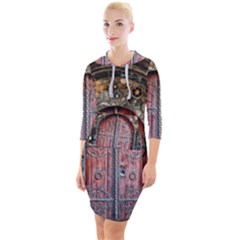 Steampunk Gears Pipes Brass Door Quarter Sleeve Hood Bodycon Dress