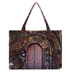 Steampunk Gears Pipes Brass Door Zipper Medium Tote Bag by Pakrebo