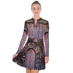 Steampunk Gears Pipes Brass Door Long Sleeve Panel Dress by Pakrebo