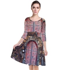 Steampunk Gears Pipes Brass Door Quarter Sleeve Waist Band Dress by Pakrebo