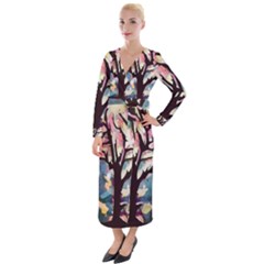 Tree Moon Night Sky Landscape Velvet Maxi Wrap Dress