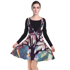 Tree Moon Night Sky Landscape Plunge Pinafore Dress