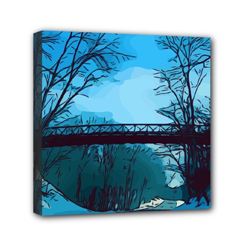 Bridge Trees Walking Nature Road Mini Canvas 6  X 6  (stretched) by Pakrebo