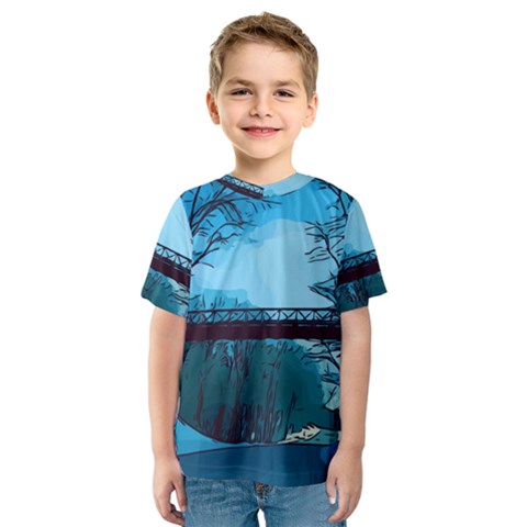 Bridge Trees Walking Nature Road Kids  Sport Mesh Tee by Pakrebo