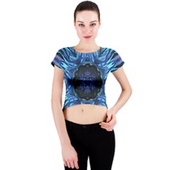 Background Blue Flower Crew Neck Crop Top by Pakrebo