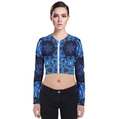 Background Blue Flower Long Sleeve Zip Up Bomber Jacket by Pakrebo