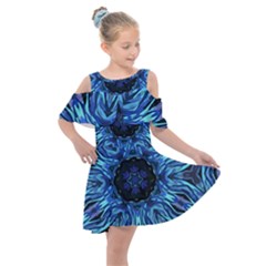 Background Blue Flower Kids  Shoulder Cutout Chiffon Dress by Pakrebo