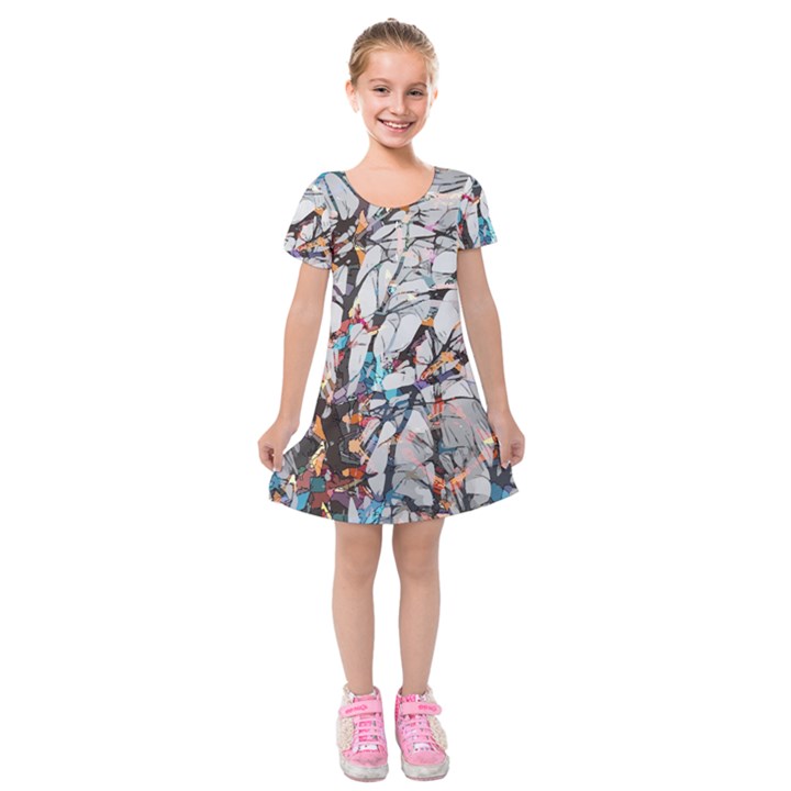 Forest Abstract Artwork Colorful Kids  Short Sleeve Velvet Dress